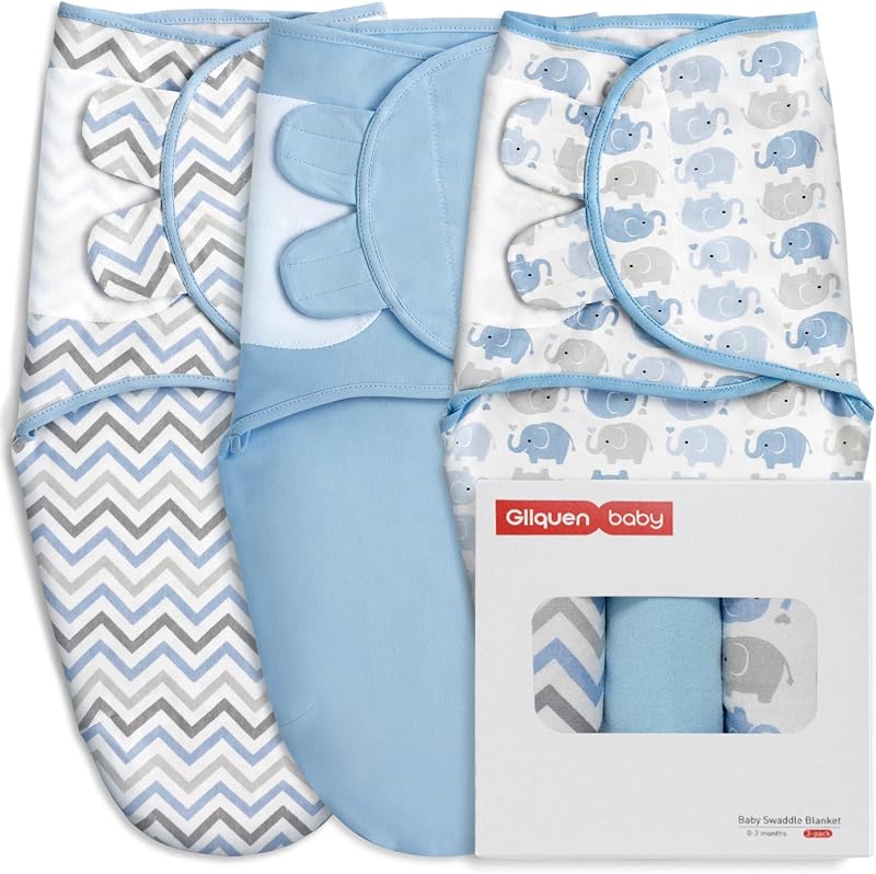GLLQUEN BABY Baby Swaddle Wraps 0-3 Months 3 Pack Organic Cotton Sky Blue