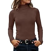 ZESICA Women's Turtleneck Long Sleeve Shirts 2026 Spring Trendy Tops Slim Fitted Ribbed Knit Basic Casual Sweater