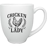 Chicken Lady Coffee Mug Rustic Farmhouse Hen Design 15oz Large White Ceramic Cup Funny Chicken Lover Gift for Women, Backyard Farmers, and Homesteaders (Chicken Lady V1)