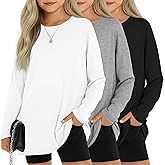 LessonZoo 3 Pack Girls Oversized Long Sleeve Shirts Kids Loose Fit Crewneck Tops Trendy Fall Casual Basic Tees 5-14 Years