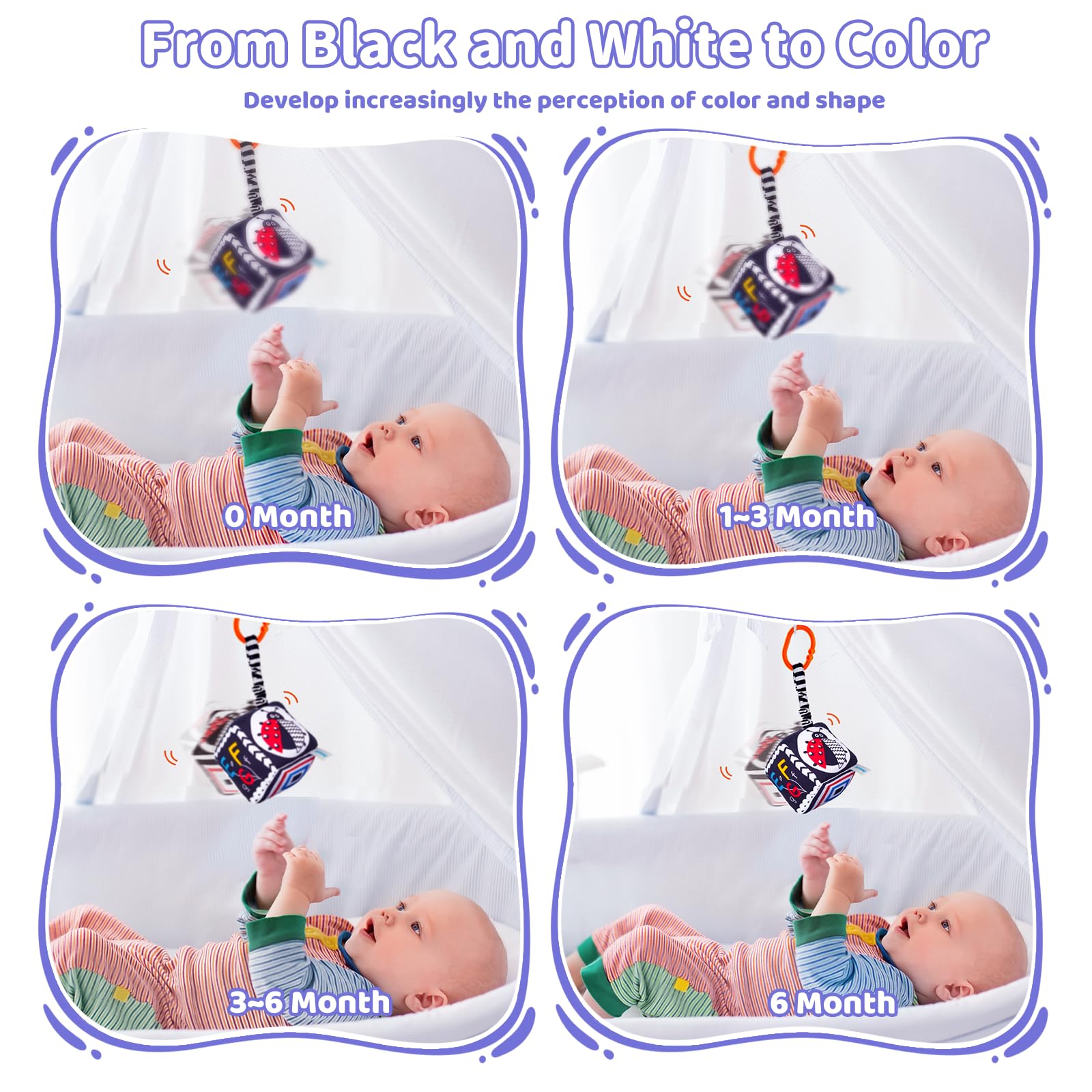Black and White Sensory Toys for Babies, Montessori High Contrast Newborn Toys for 0-6-12M Baby Brain Development Early Learning Newborn Brain Development Toddlers Kids Gifts