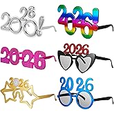 Mootycapa 6 Pack 2026 Happy New Year Eve Glasses Fancy Glitter Number Sunglasses 6 Styles Eyewear Graduation Party Supplies Favors Decorations Accessories for Celebration Festival Photo Prop