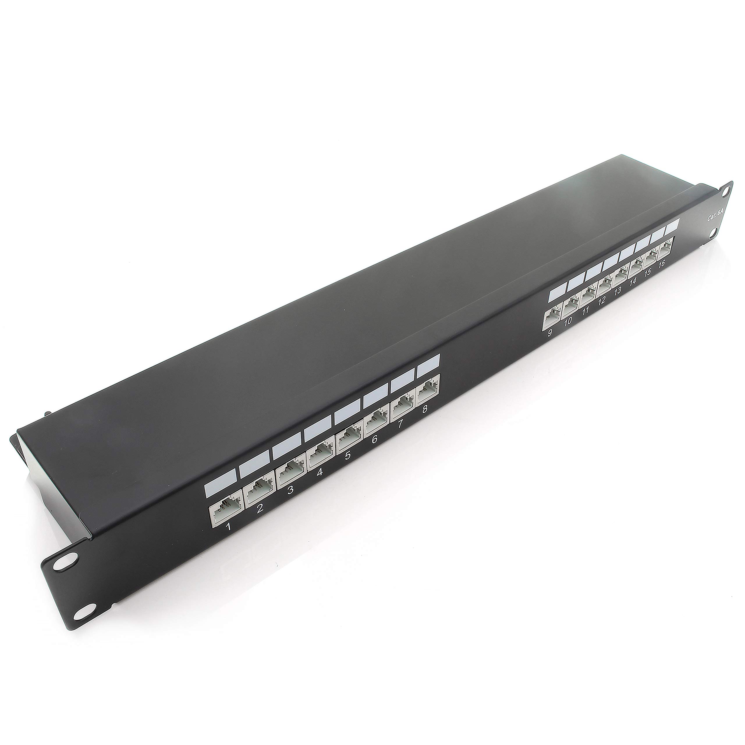1aTTack.de 367460 Patch panel CAT6a 16 port black distribution panel LSA+ connection technology network distribution - RJ45 - TIA 568 A/B - black