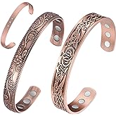 Feraco 11X Magentic Copper Bracelet for Women, 99.99% Pure Copper Cuff Bangles with Magnets, Adjustable Jewelry Gifts (Viking & Blossom)