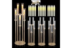Dyna-Living 4 Set Floor Candelabras 5 Arm 34.6'' Tall Gold Candelabra with Acrylic Lampshade, Metal Candelabra Centerpieces for Tables, Gold Candle Holder for Wedding Party Home Decoration