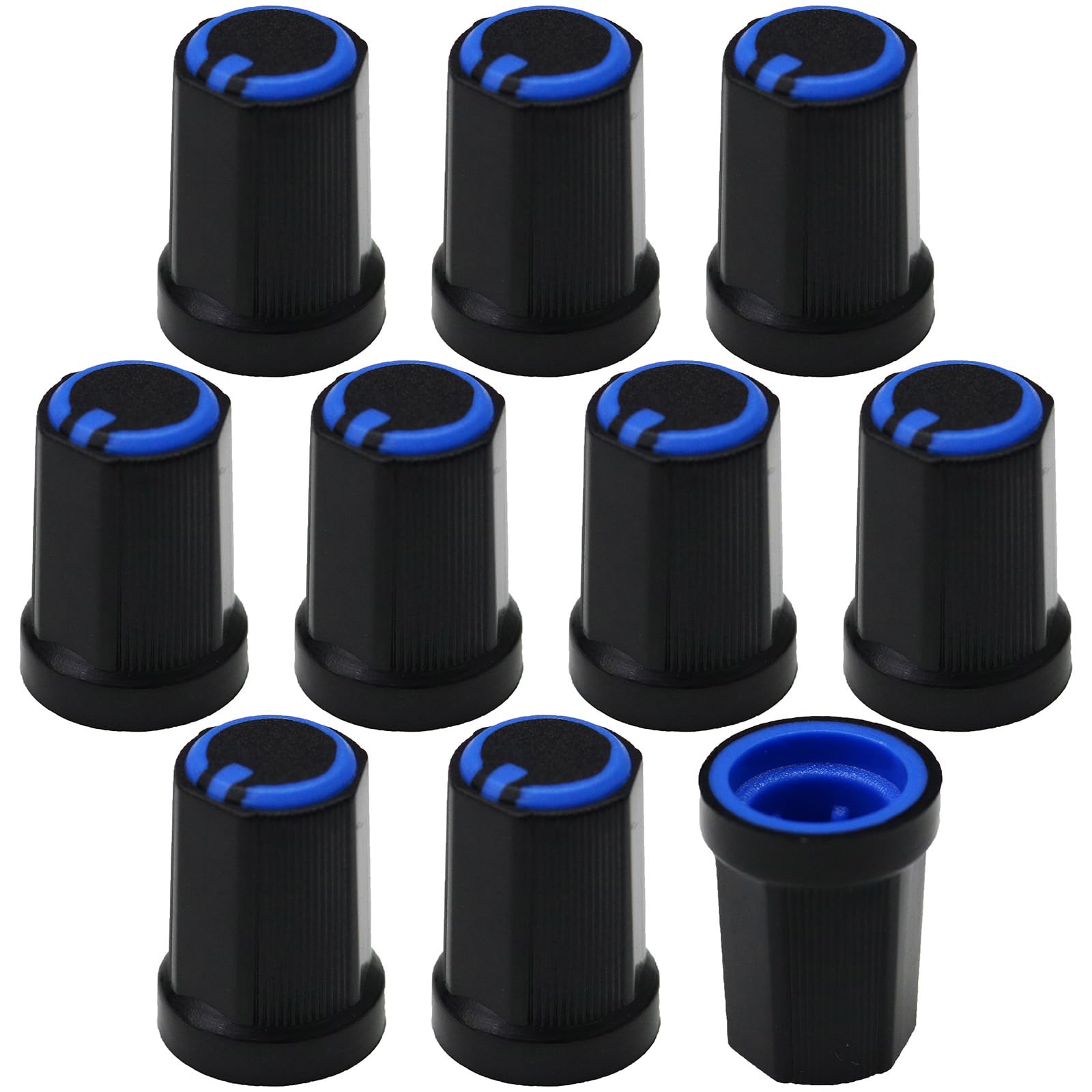 6mm D-Shaft D270 Hole Hex Grip Mixer Control Knob with Blue Ring Pack of 10