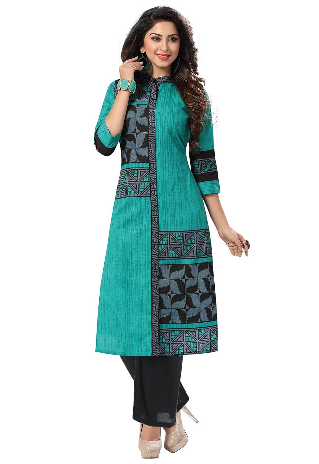 ishin cotton blue printed calf length 3/4th sleeves new collection women's kurta & palazzos set