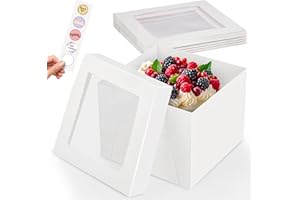 RICCLE 5pcs Cake Boxes, 10x10x8 Inches Tall Cake Box with Window, Large White Bakery Boxes, Baking Boxes, Square Cardboard Cake Box for Multi-Layer Cakes, Cake Decorating Supplies