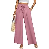 CZYINXIAN Women's Casual Wide Leg Pants Flowy Adjustable Tie Knot Elastic Waist Pants with Pockets