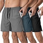 Loofure Mens Athletic Running Shorts 3 Pack Quick Dry Gym Workout Sports Pajama Shorts for Men with Zipper Pockets Drawstring