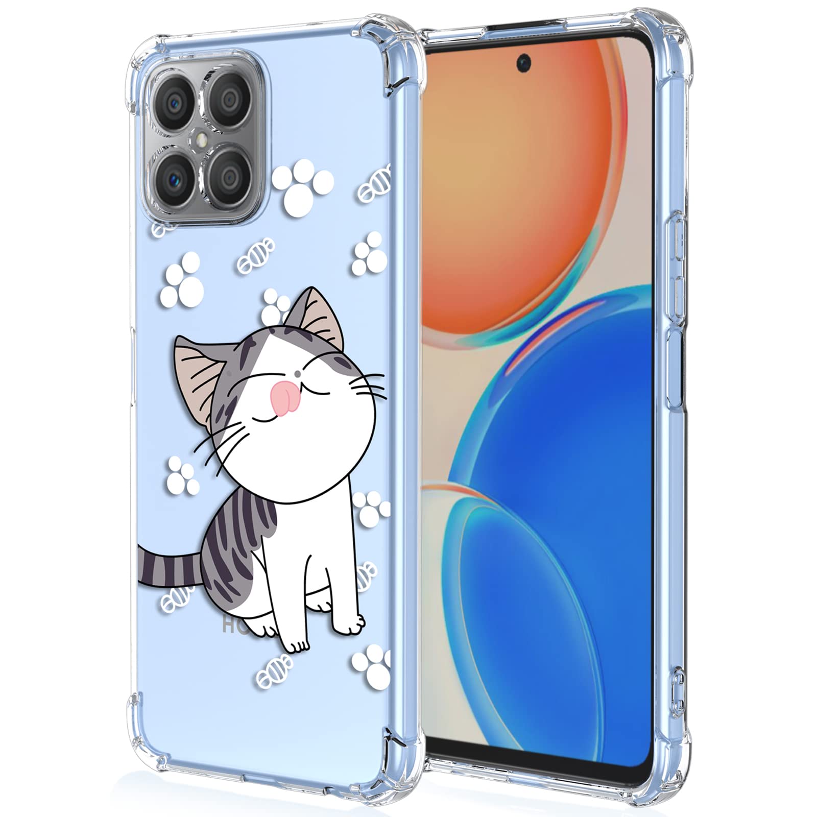 XINYEXIN Case for Honor X8, Painting Flower Pattern Clear Case Soft TPU Silicone Case Slim Shockproof Bumper Girl Women Phone Cover - Cat