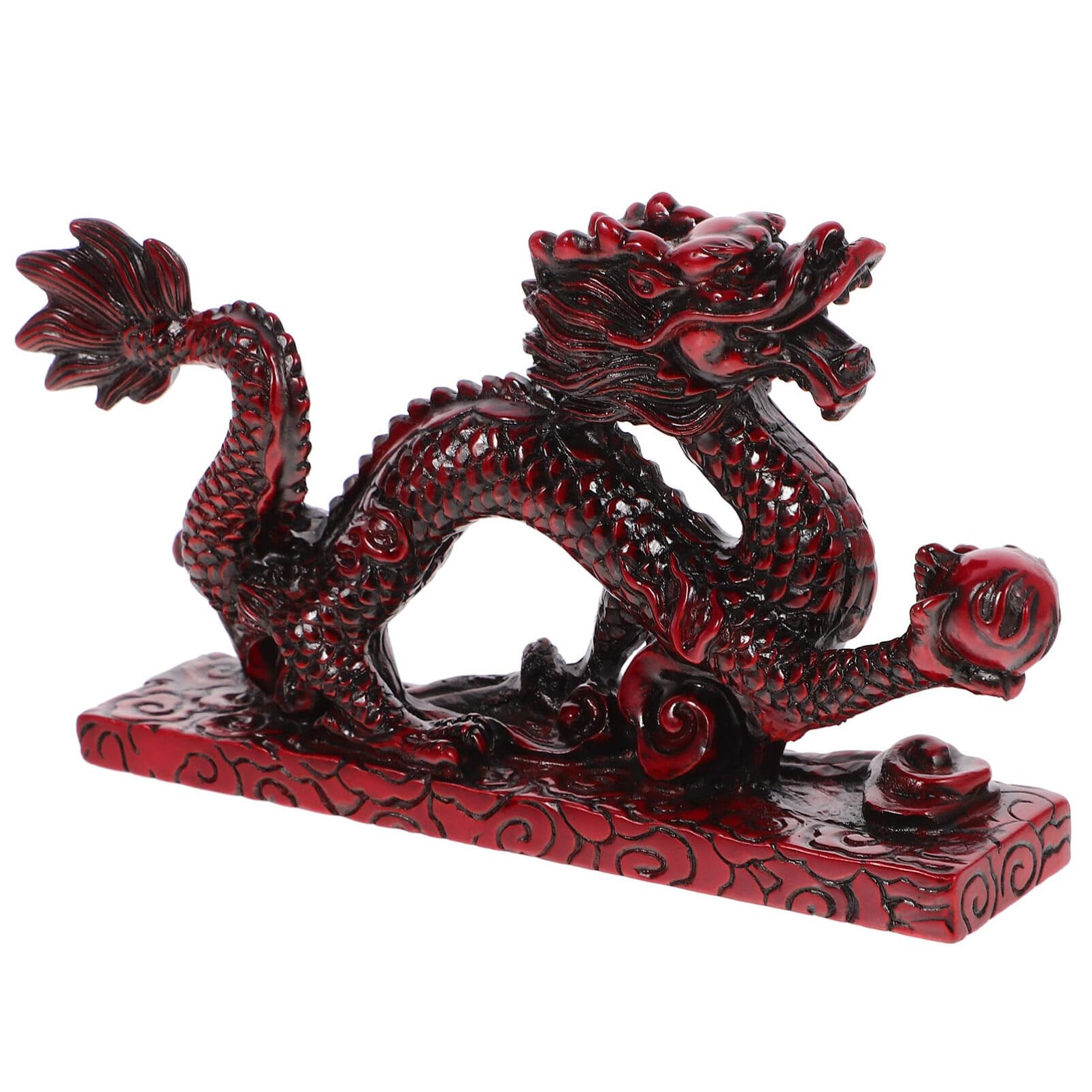 Ciieeo Retro Dragon Figurine Resin Craft Decor, 6-Inch Chinese Zodiac Dragon Statue, Red Resin Animal Figure for Home and Office Decoration 6inch