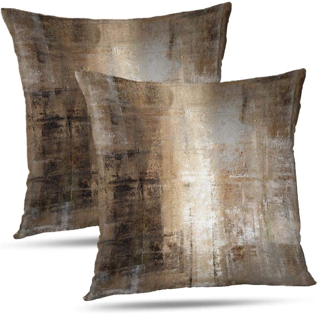 ONELZ Brown Throw Pillows and Grey Throw Pillows Decorative Pillow Covers for Couch Two Sides Printed, Fashion Style Zippered Cushion 18 X 18 Pillow Cover Set of 2,Brown and Grey
