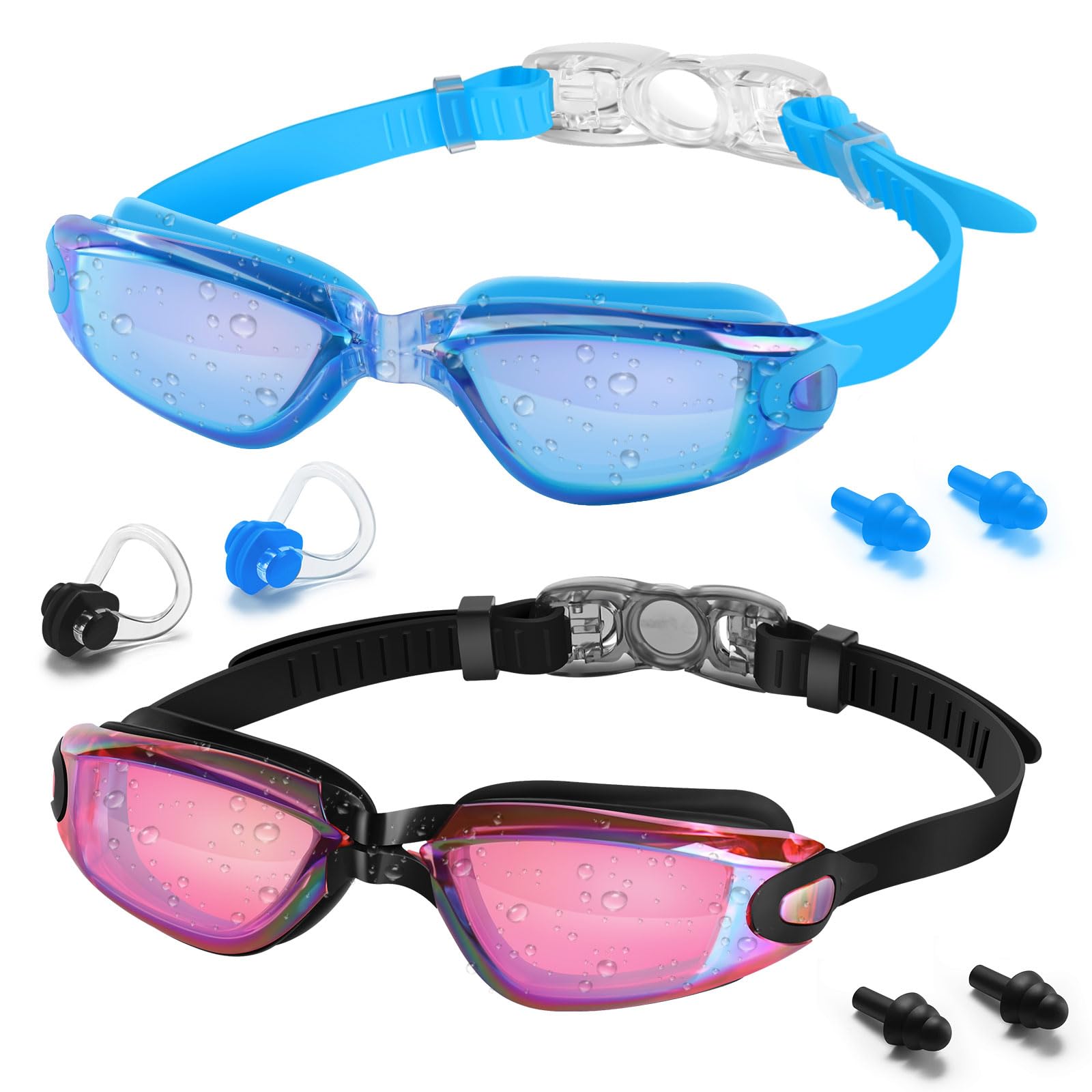 Vatefery Kids Swimming Goggles 2-Pack Swimming goggles kids 6-14,UV Protection,Fog Free Clear kids goggles for Children, Boys, Girls, Junior and Teens (G.Blue&purple)
