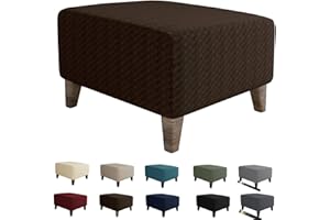 MAXIJIN Newest Jacquard Ottoman Slipcovers Folding Storage Stool Furniture Protector Cover Soft Thick Rectangle Foot Rest Slipcover with Elastic Bottom (Ottoman Small, Dark Coffee)