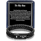 Alissl Men's Leather Bracelet with Cross Bible Verse, Double Layer Black Genuine Leather Bracelet for Men, Christian Religious Inspirational Valentine Gift for Men Dad Husband Boyfriend Grandson Son