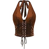 Feiersi Womens Lace Up Corset Crop Tops Halter Neck Backless Going Out Tank Concert Outfits