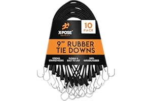 Rubber Bungee Cords with Hooks 10 Pack 9 Inch (14” Max Stretch) Heavy-Duty Black Tie Down Straps for Outdoor, Tarp Covers, Canvas Canopies, Motorcycle, and Cargo - by Xpose Safety