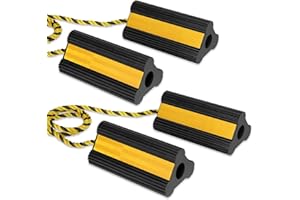 KOMOKERU Heavy Duty Wheel Chocks,4 Pack Rubber Wheel Block Front and Back, Non-Slip Base with Nylon Rope, Dual Wheels Rubber Tire Chocks,Wheel Stoppers for Travel Trailers Car, RV Camper Aircraft Truck
