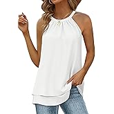 WEESO Womens Halter Tank Tops Summer High Neck Double Layers Sleeveless Tops