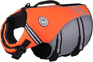 VIVAGLORY Sports Style Dog Life Jacket with Adjustable & Durable, Extra Flotation Swim Life Vest with Secure Fastening System for Small Dogs, Bright Orange