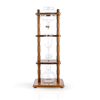 Yama Glass 6-8 Cup Cold Drip Maker Curved Brown Wood Frame