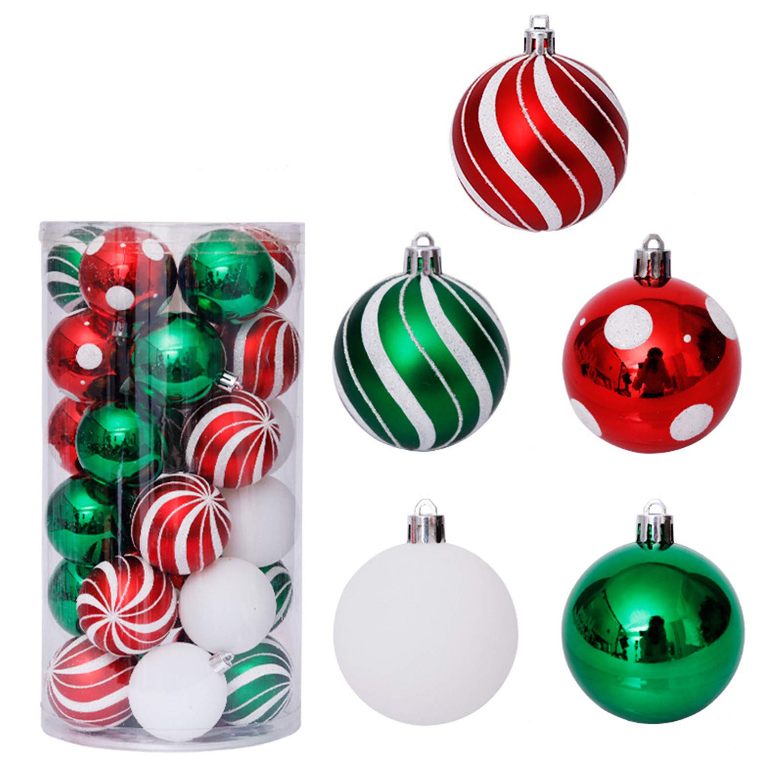KiKom 2.36" 30ct Christmas Ball Ornaments Shatterproof Xmas Tree Hanging Balls Decorations For Holiday Wedding Christmas Decor 60mm (Red&green&white)