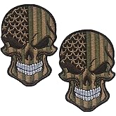 EmWoot 2PCS USA American Flag Skull Patches Embroidered Morale Patch | Hook and Loop,America,Tactical Military Patch,Versatile Tactical Attachment,3.54&times;2.36 inch,Brown
