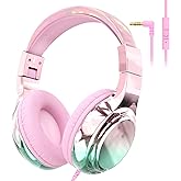 QearFun Kids Headphones with Cord with Mic, 85/94dB Safe Volume Limit | foldable on-ear fit, tangle-free cord, sharing port, 