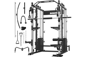 DONOW Smith Machine with Weight Stacks, Heavy Duty Home Gym System Power Cage Cable Crossover Machine Multi-Functional Trainer 350lbs Weigh Stack Ratio 1:1