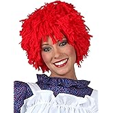 Fun Costumes Rag Doll Wig for Adults - Red Yarn Hair Costume Wigs for Women, Red Raggedy Doll Cosplay Hair for Halloween Standard