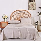 Tseapeni 100% Linen Sheets Set King Size, Natural Pure Flax 4 Piece Bed Sets, 16" Deep Pocket, Breathable Cooling Bed Soft Durable Bedding, Machine Washable (Linen,King)