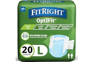 FitRight Adult Diapers, Extra Heavy Absorbency, L (Waist Size 44in-56in), 20 Count, OptiFit Incontinence Briefs for Men and Women, Disposable, Moisture Wicking, Leak Protection,