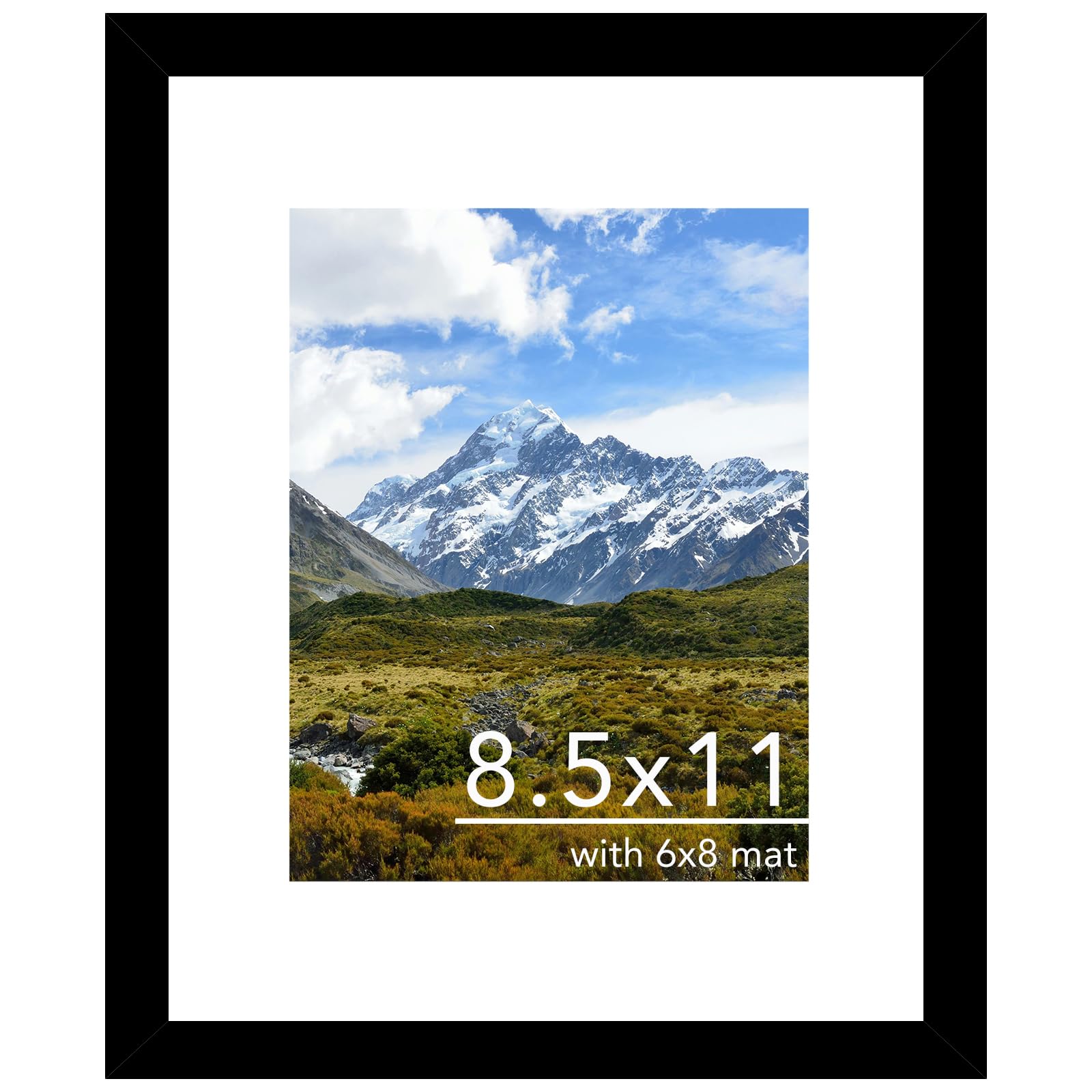 Photo 1 of 8.5 by 11 Picture Frame with 6x8 Mat for Certificate Document Photo, Display 6x8 with Mat or 8.5 x 11 without Mat, 8.5x11 Picture Frame with Shatter Resistant Plexiglass for Wall or Tabletop, Black