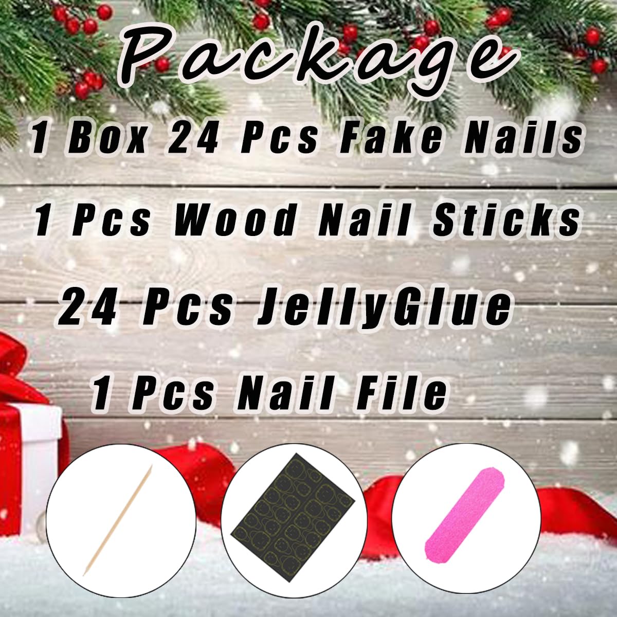 Christmas Press on Nails French Tip Fake Nails Cute Cartoon Nail Tips False Nails with Design Holiday Full Cover Glossy Stick on Nails Winter Acrylic Artificial on Nails Xmas Nail Decoration for Women - Image 7