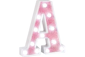 EUFONY Pink Glitter Marquee Light Up Letters, Battery Powered LED Alphabet Letter Lights Sign for Birthday Party Table Decorations, Wall Decor for Girls Room, Pink Initial Letter A w/Cool White Lights