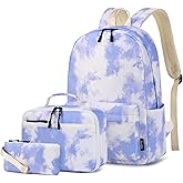 Imyth Backpack for Teen Girls School Gift Bookbag Lunch Box Pencil Bag 3 in 1 Set (Tie dye-Blue)