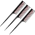 Leinuosen 3 Pcs Triple Teasing Comb for Women Hair Styling Rat Tail Tool Tease Layers Pintail Comb for Thick Fine Hair Backcombing Volume Structure(Black and Red)