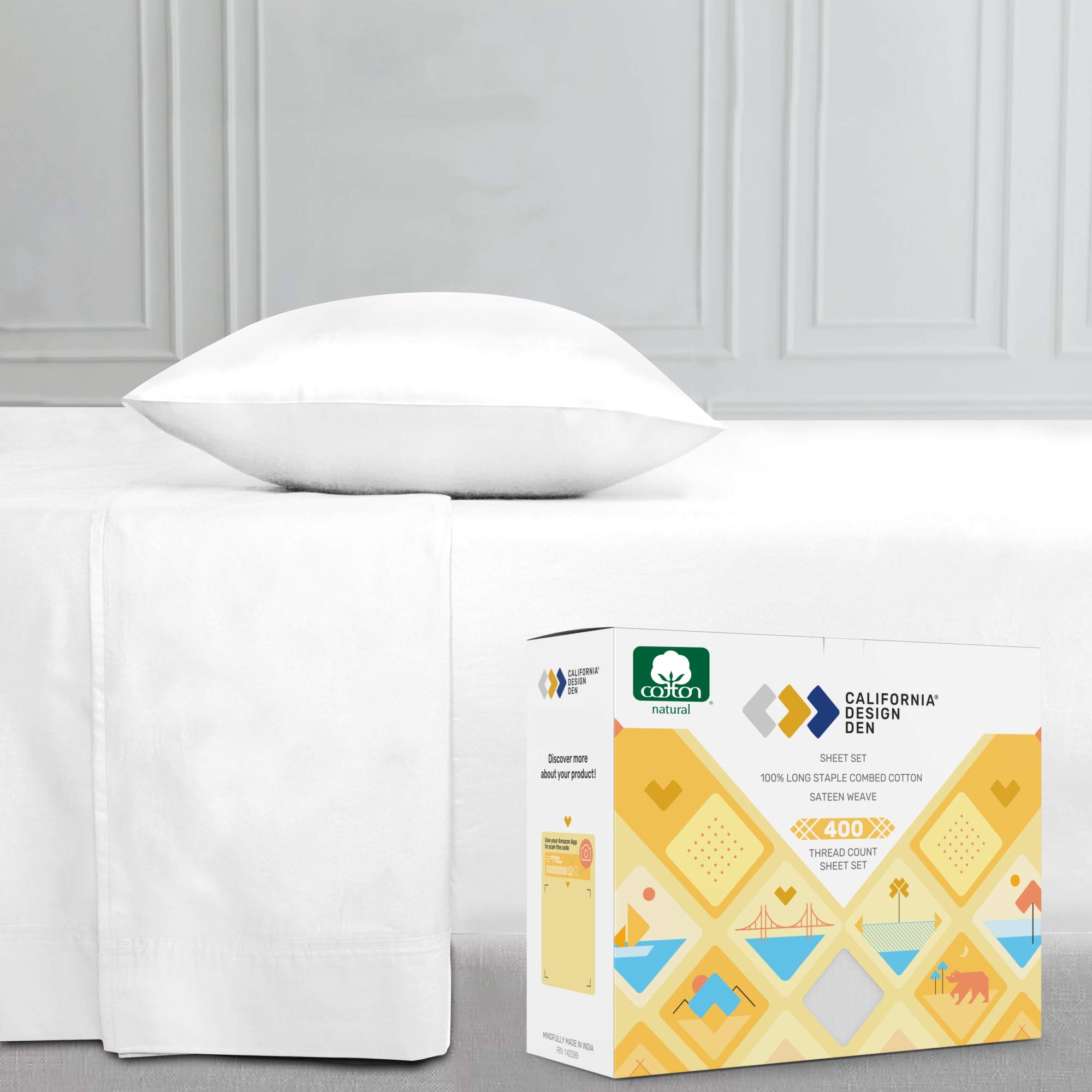 California Design Den Softest 100% Cotton Sheets, Twin XL 3 Peice Set (Bright White)