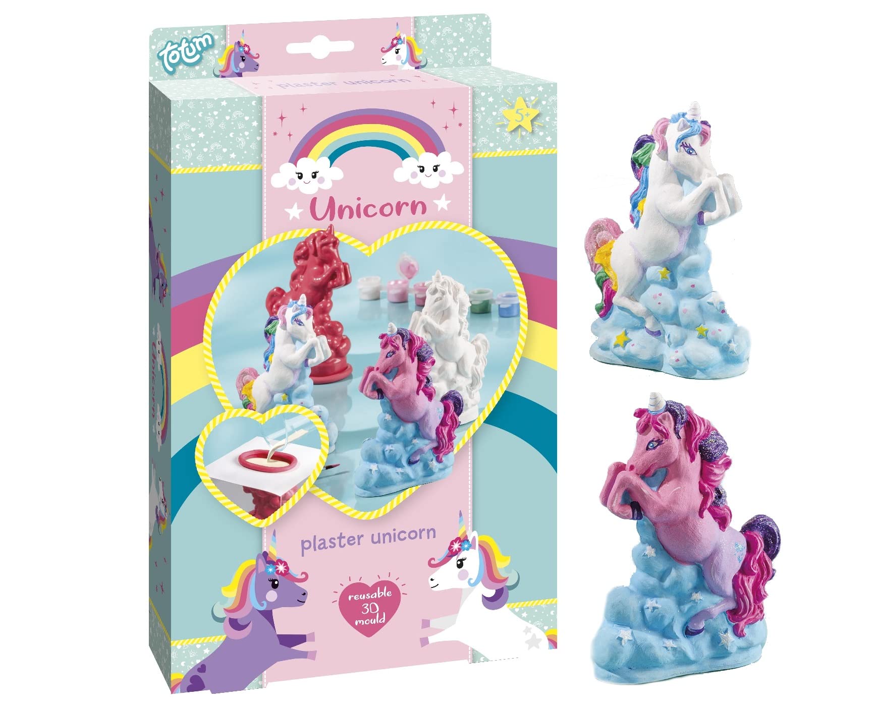 Totum Creative Kit - Unicorn Plaster Moulding, 7 Paint Cans, 200g Plaster, Cardboard Stand & Manual - From 3 years old, One Size