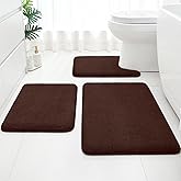 HOMEIDEAS Upgraded Bathroom Rugs Set 3 Piece, Extra Thick Absorbent Soft Memory Foam, Washable Toilet Bath Mat (Brown,17"x24"+20"x32"+U Shape 20"x24")