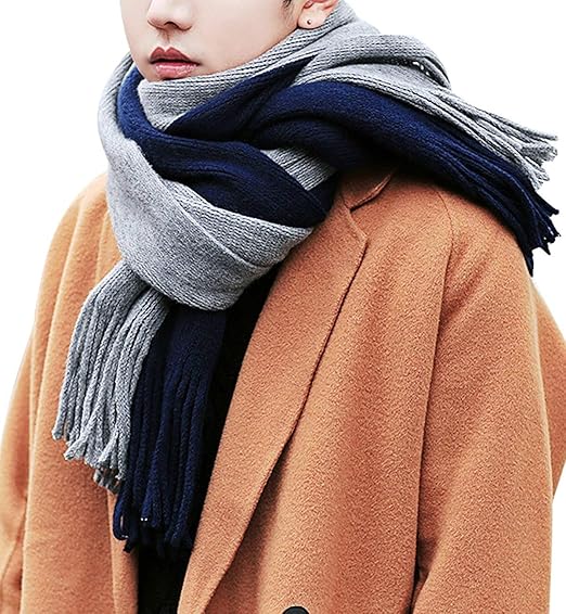 Amazon Merveile メルヴィーユ マフラー メンズ ロングマフラー 厚手 ウールタッチ カラー切替 カジュアル 大判ストール ふんわり 防寒対策 あったか プレゼント ストール マフラー 通販