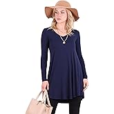 Popana Long Sleeve Tunic Tops for Women, Loose Fit Dressy Long Tops to Wear with Leggings, Soft Stretchy Tunic Top