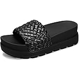 LUCKY STEP Women's Platform Sandals Braided Strap Flatform Slide Open Toe Casual Summer Beach Outdoor Wedge Woven Belt Slipper
