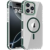 DEERLAMN Strong Magnetic Case for iPhone 16 Pro Max 6.9-Inch,[Compatible with Magsafe][Military Grade Drop Protection] Clear Slim Shockproof Protective Phone Cover-Transparent+Green