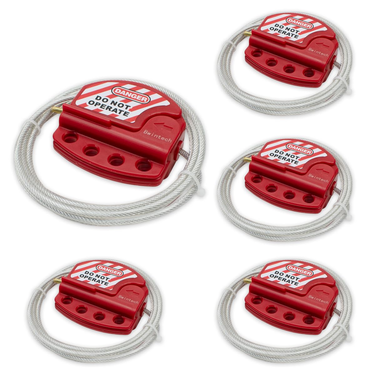 Bwintech 5 Pcs Red Adjustable Lockout Tagout Steel Cable for tagout Lock Applications, Work with Safety Padlocks