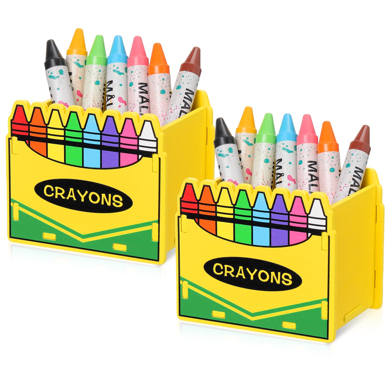Photo 1 of Humyoun 2 Pcs Crayon Organizer Wooden Crayon Shaped Pencil Holder Dispenser Marker Storage Box Back to School Cute Teacher Student Gift Box for Classroom Office Stationery Art Storage Supplies