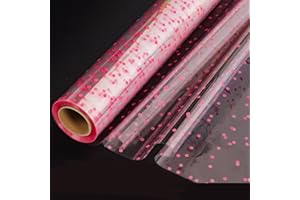 CMFYHM 34in x 100ft Clear Cellophane Wrap Roll (Pink Polka Dot),Transparent Cellophane Wrap Roll for Treats, Gifts, Baskets, Flowers, Birthday Party,Easter, Christmas Decorations