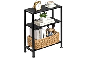 HOMEDAWN Narrow Side Table for Small Space, 2-Tier Small End Table with Shelf Holder, Slim Nightstand, Skinny Snack Couch Table in Living Room, Bedroom, Study, Kitchen and Balcony (Black)