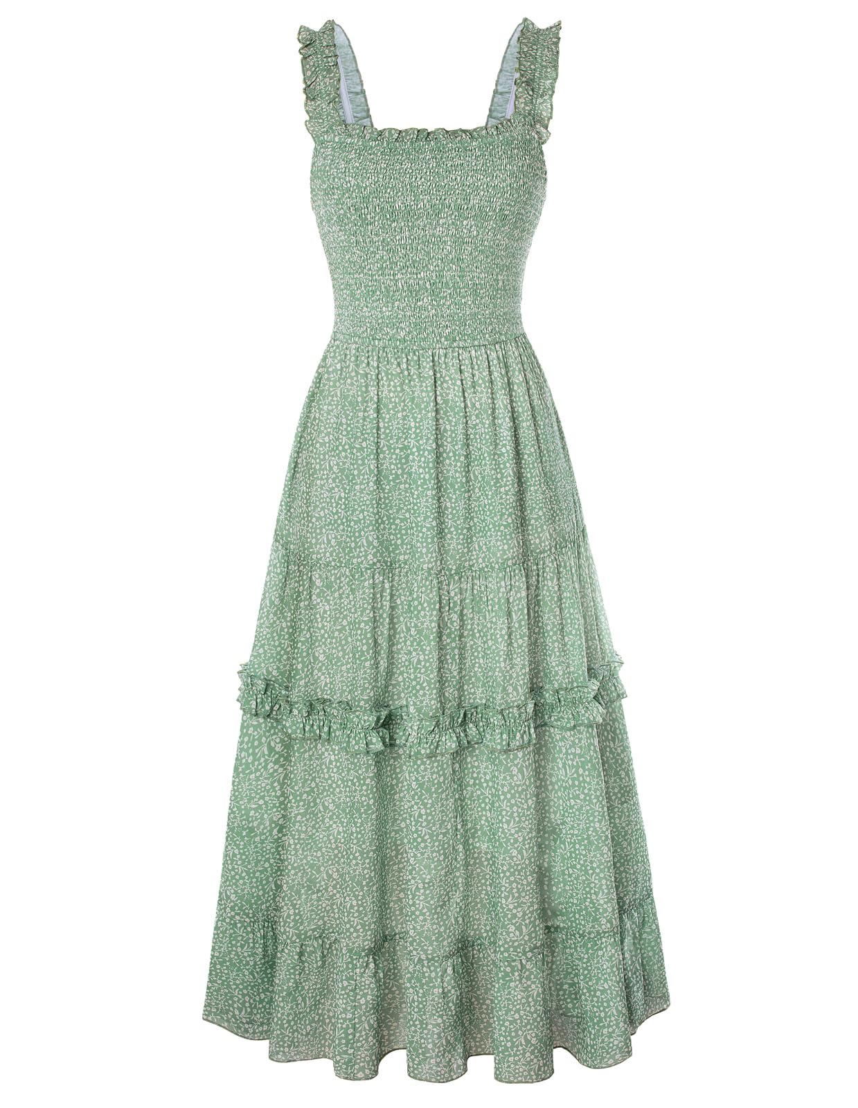 Photo 1 of Women's Summer Floral Maxi Dress Sleeveless Ruffle Flowy Boho Beach Dresses Green XL